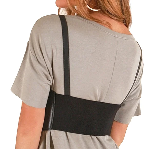 Womens Corset black vegan leather harness buckle suspenders steampunk waist belt - Picture 15 of 17